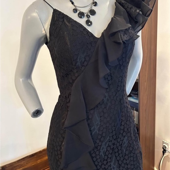 Black Ruffled and Lace Cocktail Dress - Picture 7 of 10